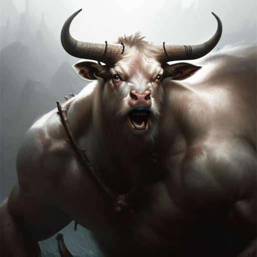 00496-141712270-Close-up Portrait of an Guernsey, Albino Minotaur_Person, Muscular Fantasy, Frostpunk, Viking, Volumetric lighting, concept art,.png